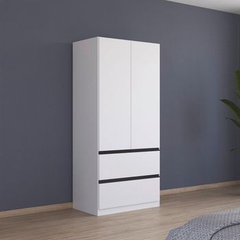Costa 2 Drawer and Metallic Dark Grey Handle Alpine White 91cm 2 Door Wardrobe