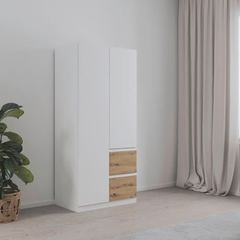 Costa Alpine White and Artisan Oak 91cm 2 Door Wardrobe with LHF Drawers Wardrobe