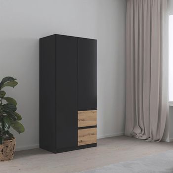 Costa Metallic Dark Grey and Artisan Oak 91cm 2 Door Wardrobe with LHF Drawers Wardrobe