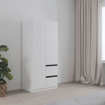 Costa Alpine White 91cm 2 Door Wardrobe with LHF Drawers and Metallic Dark Grey Handle