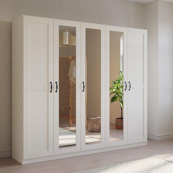 Cottage Alpine White 226cm 5 Door Mirror Wardrobe