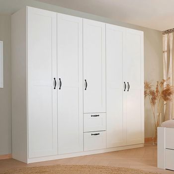 Cottage Alpine White 226cm 5 Door 2 Drawer Wardrobe