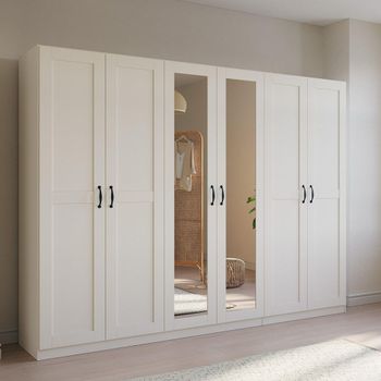 Cottage Alpine White 271cm 6 Door Mirror Wardrobe