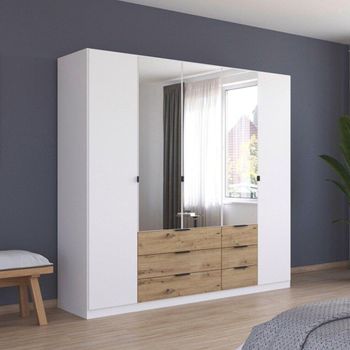 Davoa Alpine White and Artisan Oak 226cm 5 Door Combi Wardrobe