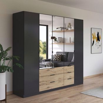 Davoa Metallic Dark Grey and Artisan Oak 226cm 5 Door Combi Wardrobe