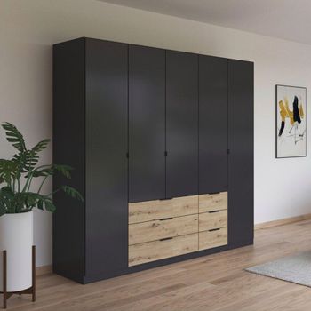 Davoa Metallic Dark Grey and Artisan Oak 226cm 5 Door Wardrobe