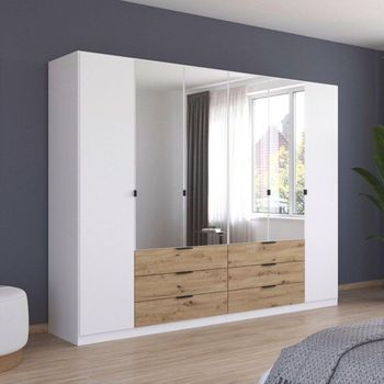 Davoa Alpine White and Artisan Oak 271cm 6 Door Combi Wardrobe