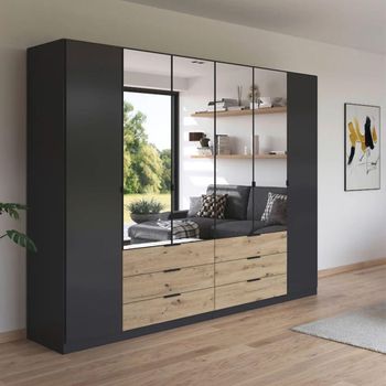 Davoa Metallic Dark Grey and Artisan Oak 271cm 6 Door Combi Wardrobe