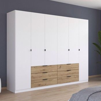 Davoa Alpine White and Artisan Oak 271cm 6 Door Wardrobe