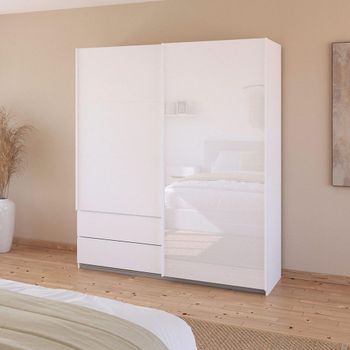 Elara Alpine White and White Glass 181cm 2 Door Combi Sliding Wardrobe