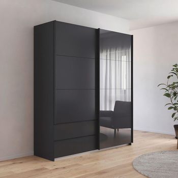 Elara Metallic Dark Grey and Basalt Glass 181cm 2 Door Combi Sliding Wardrobe
