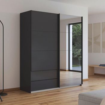 Elara Metallic Dark Grey and Grey Mirror 181cm 2 Door Combi Sliding Wardrobe