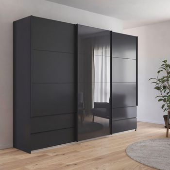 Elara Metallic Dark Grey and Basalt Glass 271cm 3 Door Combi Sliding Wardrobe