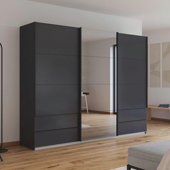Elara Metallic Dark Grey and Grey Mirror 271cm 3 Door Combi Sliding Wardrobe