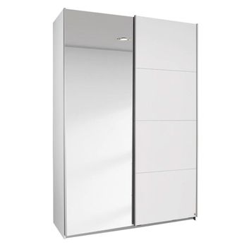 Elegant4you Alpine White and White High Gloss 136cm 2 Door Mirror Sliding Wardrobe