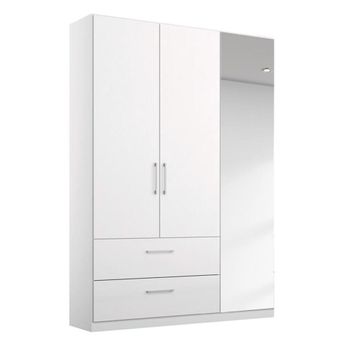 Elegant4you Alpine White and White High Gloss 136cm 210cm 3 Door Combi Wardrobe