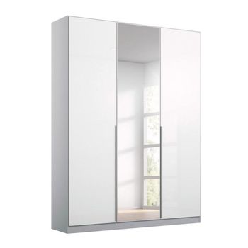 Elegant4you Alpine White and White High Gloss 136cm 197cm 3 Door Mirror Wardrobe
