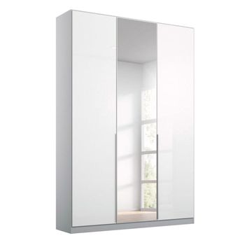 Elegant4you Alpine White and White High Gloss 136cm 210cm 3 Door Mirror Wardrobe