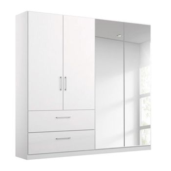 Elegant4you Alpine White and White High Gloss 181cm 197cm 4 Door Combi Wardrobe with 2 Drawer
