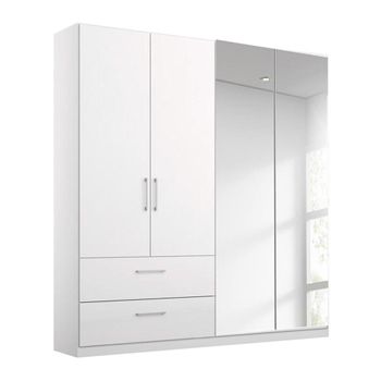 Elegant4you Alpine White and White High Gloss 181cm 210cm 4 Door Combi Wardrobe with 2 Drawer