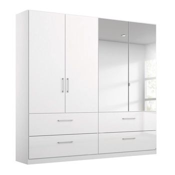 Elegant4you Alpine White and White High Gloss 181cm 197cm 4 Door Combi 4 Drawer Wardrobe
