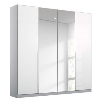 Elegant4you Alpine White and White High Gloss 181cm 197cm 4 Door Mirror Wardrobe