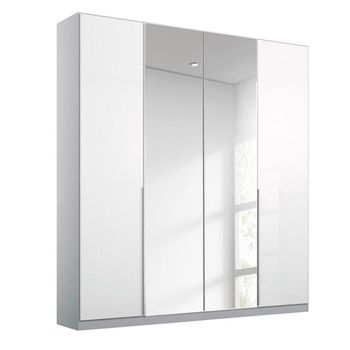 Elegant4you Alpine White and White High Gloss 181cm 210cm 4 Door Mirror Wardrobe