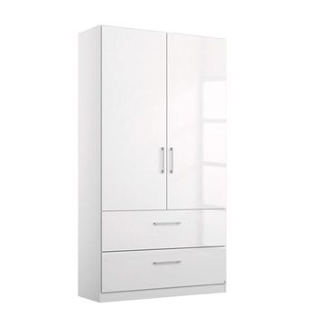 Elegant4you Alpine White and White High Gloss 91cm 197cm 2 Door Wardrobe