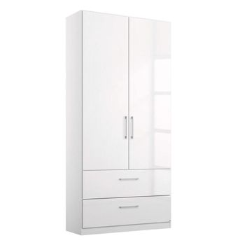 Elegant4you Alpine White and White High Gloss 91cm 210cm 2 Door Wardrobe