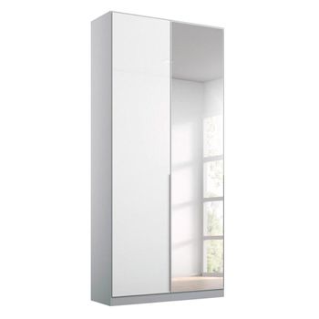 Elegant4you Alpine White and White High Gloss 91cm 210cm 2 Door Mirror Wardrobe