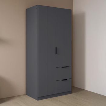 Ella Metallic Dark Grey 91cm 2 Door 2 Drawer Wardrobe