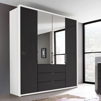 Erimo Alpine White and Basalt Glass 204cm 4 Door 3 Drawer Combi Wardrobe