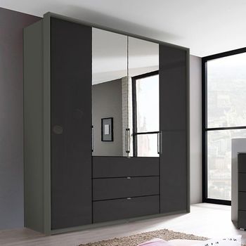 Erimo Graphite and Basalt Glass 204cm 4 Door 3 Drawer Combi Wardrobe