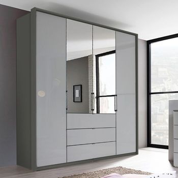 Erimo Graphite and Silk Grey Glass 204cm 4 Door 3 Drawer Combi Wardrobe