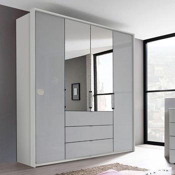 Erimo Silk Grey and Silk Grey Glass 204cm 4 Door 3 Drawer Combi Wardrobe
