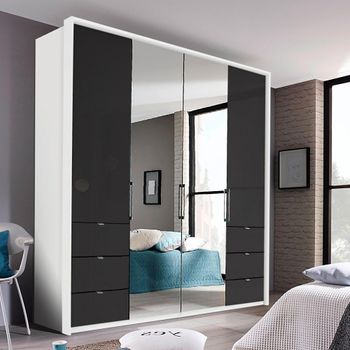 Erimo Alpine White and Basalt Glass 204cm 4 Door 6 Drawer Combi Wardrobe