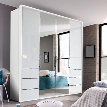 Erimo Alpine White and Crystal White Glass 204cm 4 Door 6 Drawer Combi Wardrobe