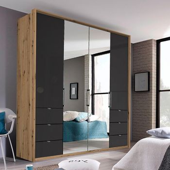 Erimo Artisan Oak and Basalt Glass 204cm 4 Door 6 Drawer Combi Wardrobe