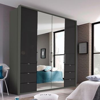 Erimo Graphite and Basalt Glass 204cm 4 Door 6 Drawer Combi Wardrobe