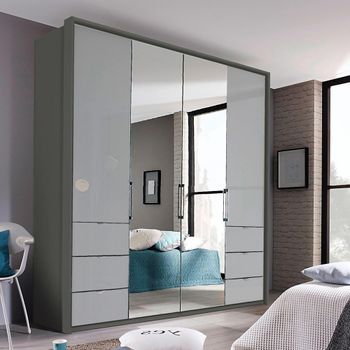 Erimo Graphite and Silk Grey Glass 204cm 4 Door 6 Drawer Combi Wardrobe