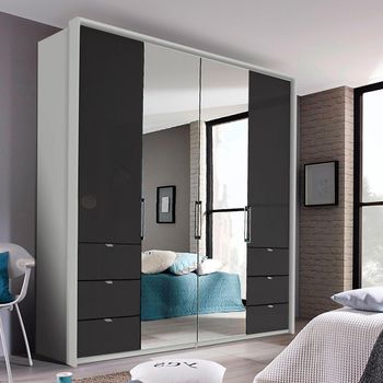 Erimo Silk Grey and Basalt Glass 204cm 4 Door 6 Drawer Combi Wardrobe