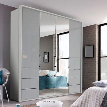 Erimo Silk Grey and Silk Grey Glass 204cm 4 Door 6 Drawer Combi Wardrobe