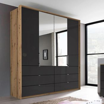 Erimo Artisan Oak 6 Basalt Glass 204cm 4 Door 6 Drawer Combi Wardrobe