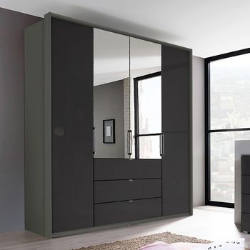 Erimo Graphite and Basalt Glass 204cm 4 Door Combi Wardrobe with Drawer