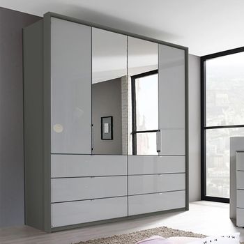 Erimo Graphite and Silk Grey Glass 204cm 4 Door Combi Wardrobe with Drawer