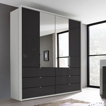 Erimo Silk Grey and Basalt Glass 204cm 4 Door Combi Wardrobe with Drawer