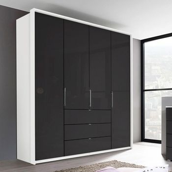 Erimo Alpine White and Basalt Glass 204cm 4 Door 3 Drawer Wardrobe
