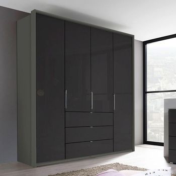 Erimo Graphite and Basalt Glass 204cm 4 Door 3 Drawer Wardrobe