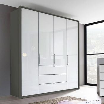 Erimo Graphite and Crystal White Glass 204cm 4 Door 3 Drawer Wardrobe