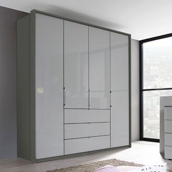 Erimo Graphite and Silk Grey Glass 204cm 4 Door 3 Drawer Wardrobe